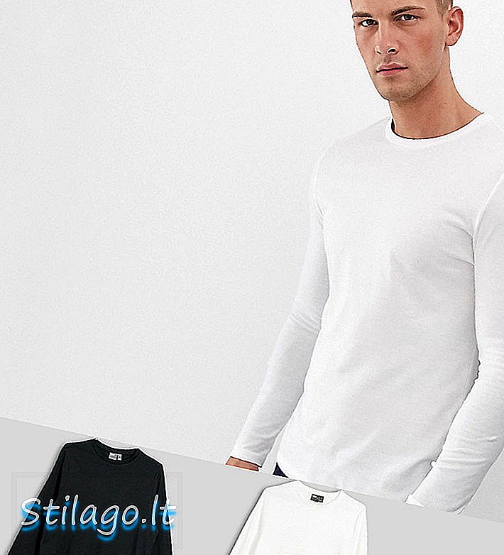 ASOS DESIGN 2 paketna organska majica z dolgimi rokavi s prihranki na vratu posadke-Multi