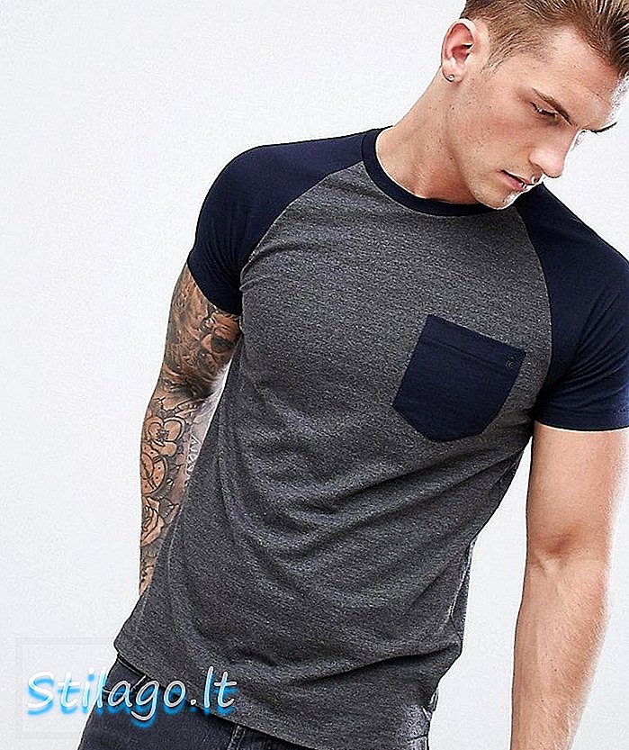 Fransk Connecttion kontrastlomme Raglan T-shirt-grå