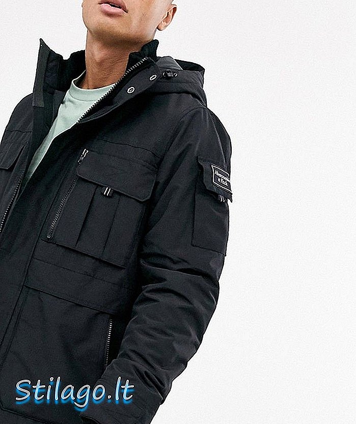 Abercrombie & Fitch jaket berkerudung berteknologi menengah berwarna hitam