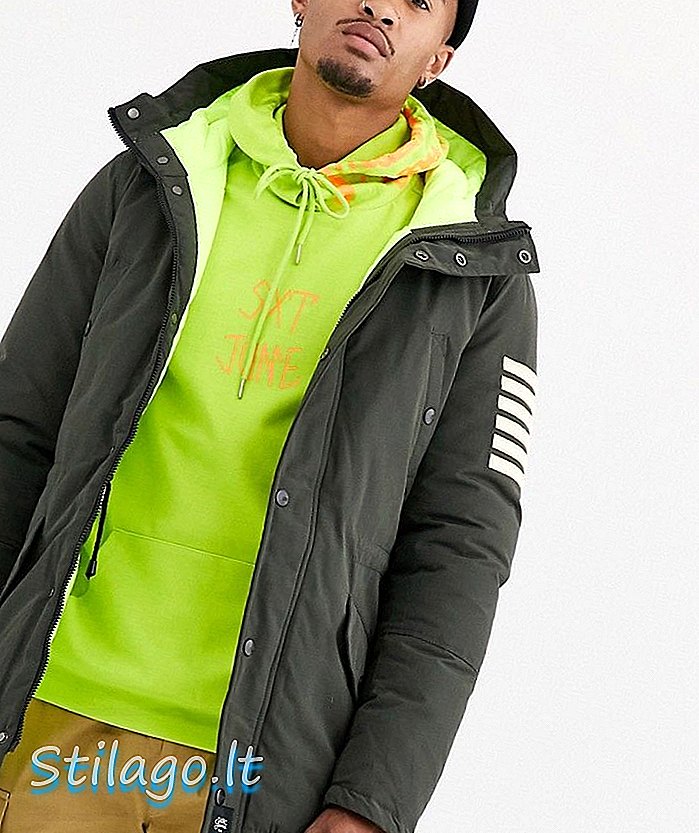 Mantel jaket 6 Juni di khaki dengan lapisan neon empuk-Hijau