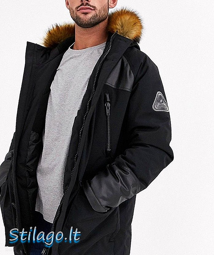 Topman jakna od parke u crnoj boji s umjetnim kapuljačom