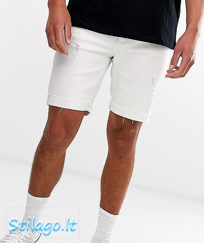 Pantaloni scurți din denim Bershka super skinny cu abraziuni în alb
