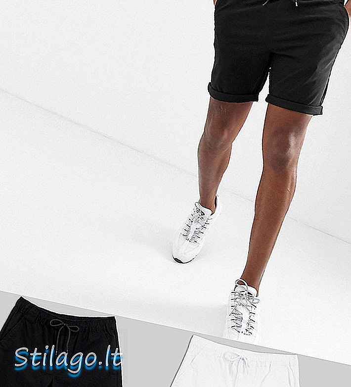 ASOS DESIGN 2er Pack schlanke Chino-Shorts mit elastischer Taille in schwarz-weißem Save-Multi