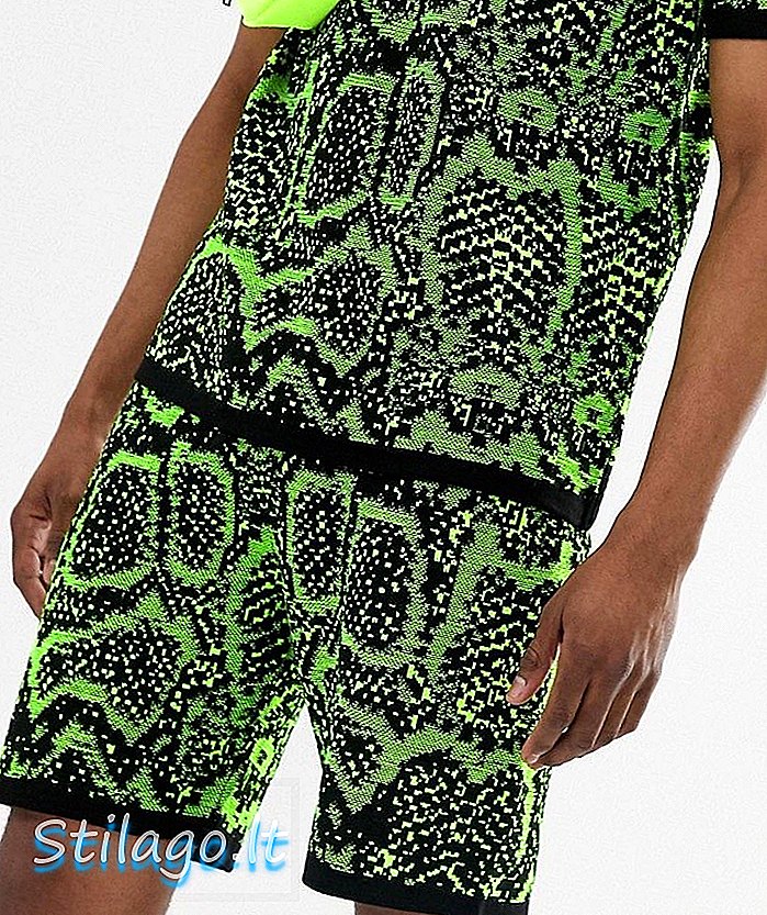 „ASOS DESIGN Co-Ord“ megzti šortai iš neoninių gyvačių dizaino - žali