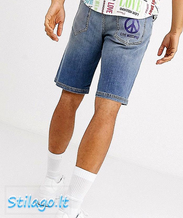 Love Moschino Peace Denim Shorts-Blue