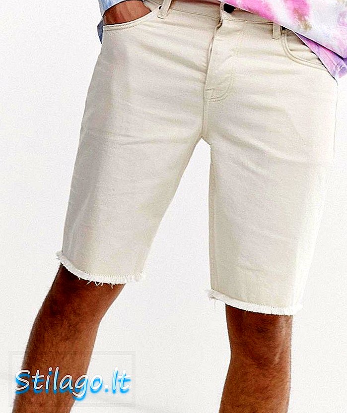 Pantalones cortos de mezclilla slim de ASOS DESIGN en color crudo con dobladillo crudo-Blanco