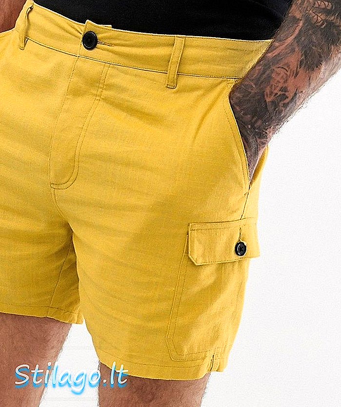 ASOS DESIGN seluar pendek kargo yang lebih pendek dengan warna kuning kaya