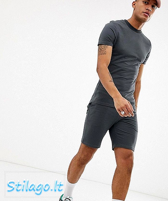 ASOS DESIGN Trainingsanzug Kurzarm Muskel Sweatshirt / Skinny Shorts in gewaschenem Schwarz