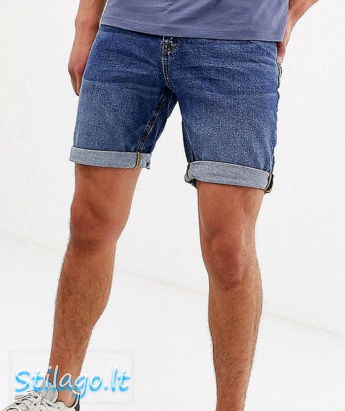 ASOS DESIGN Slim Denim Shorts in dunklem Waschblau