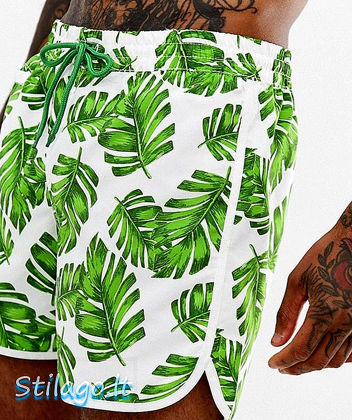 Shorts con estampado de hojas blancas de South Beach con cintura elástica