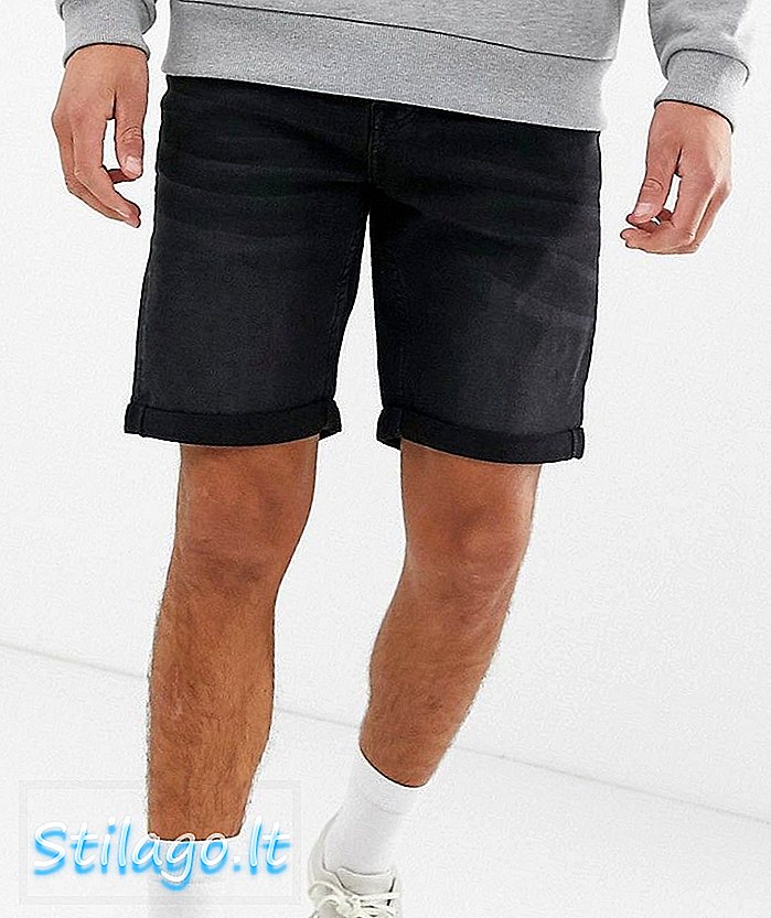 Only & Sons denim shorts in fit fit washed black denim