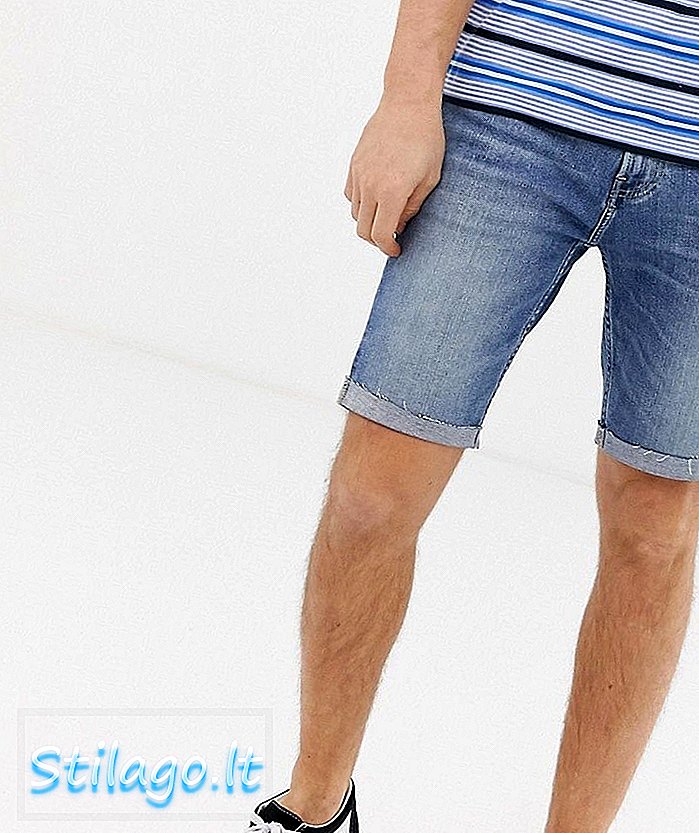 Hollister skinny fit denim shorts i medium vask-blå