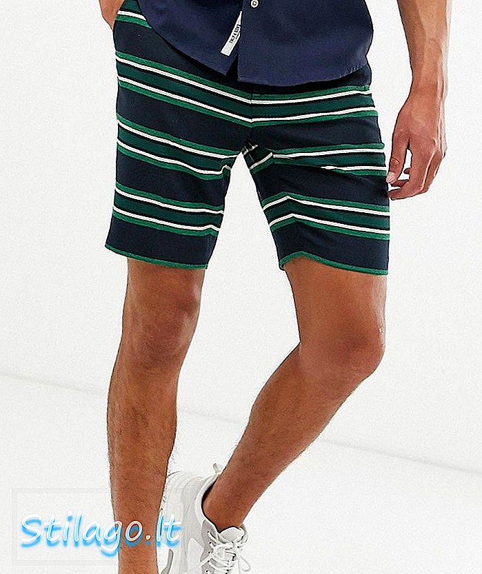 ASOS DESIGN Slim Mid Smart Shorts mit dunkelblauem Horizontalstreifen