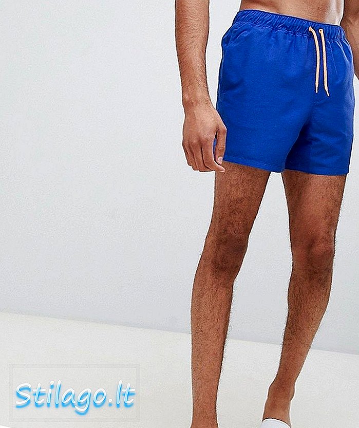 ASOS DESIGN Tall - Short de bain bleu électrique avec cordon de serrage orange fluo court