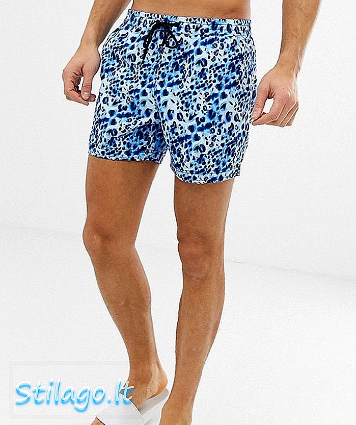 South Beach Recycelte Badeshorts in Aquarell-Leopardenmuster-Blau