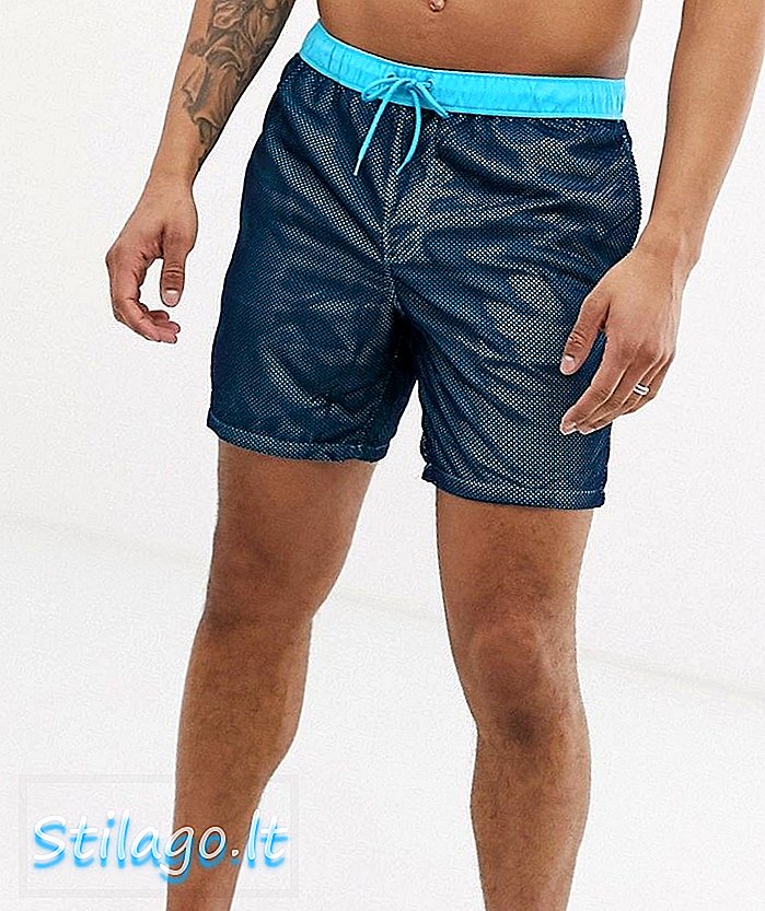 ASOS Swim Shorts em azul com sobreposição de malha no comprimento médio