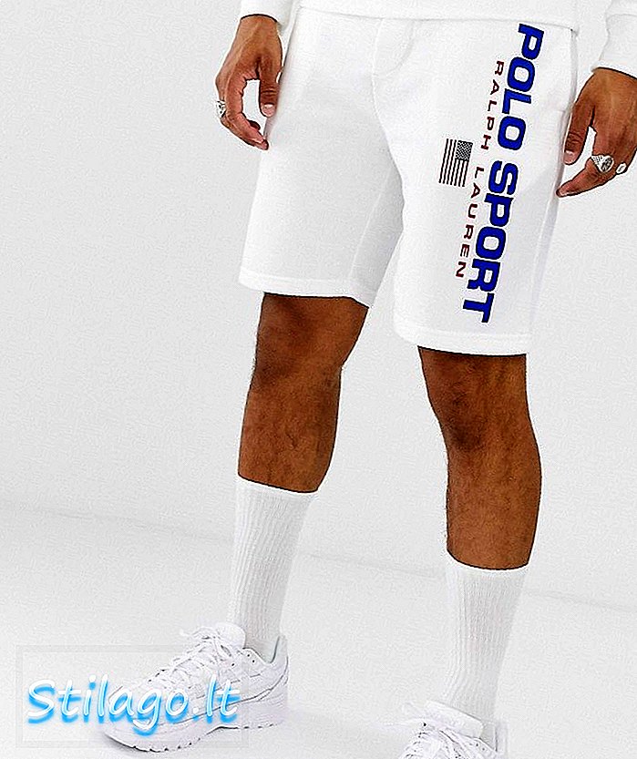 „Polo Ralph Lauren“ retro sportinės kapsulės logotipas, baltos spalvos prakaito šortai