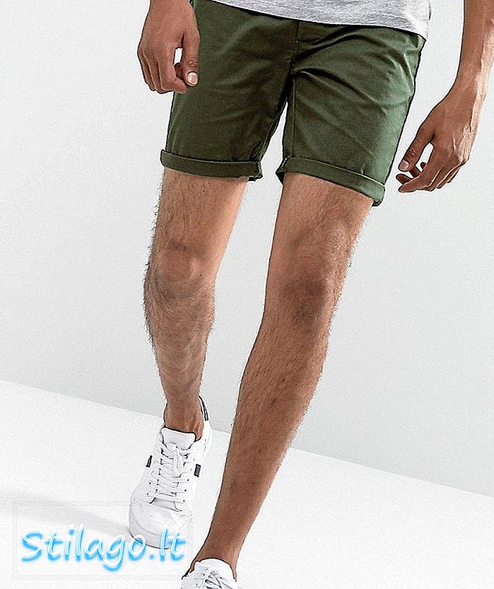 ASOS DESIGN - Pantaloncini chino slim in verde kaki scuro