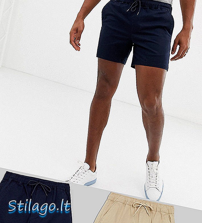 ASOS DESIGN 2er Pack schlanke, kürzere Chino-Shorts mit elastischer Taille aus Kitt & Navy Save-Multi