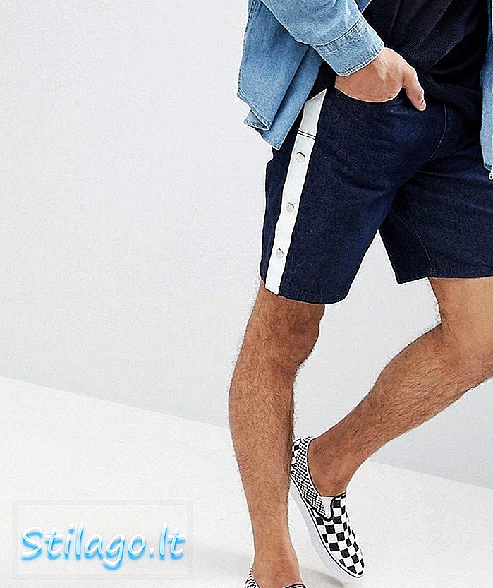 Pantalons curts de mezclilla ASOS DESIGN amb franja fina amb franges laterals i poppers-Blue