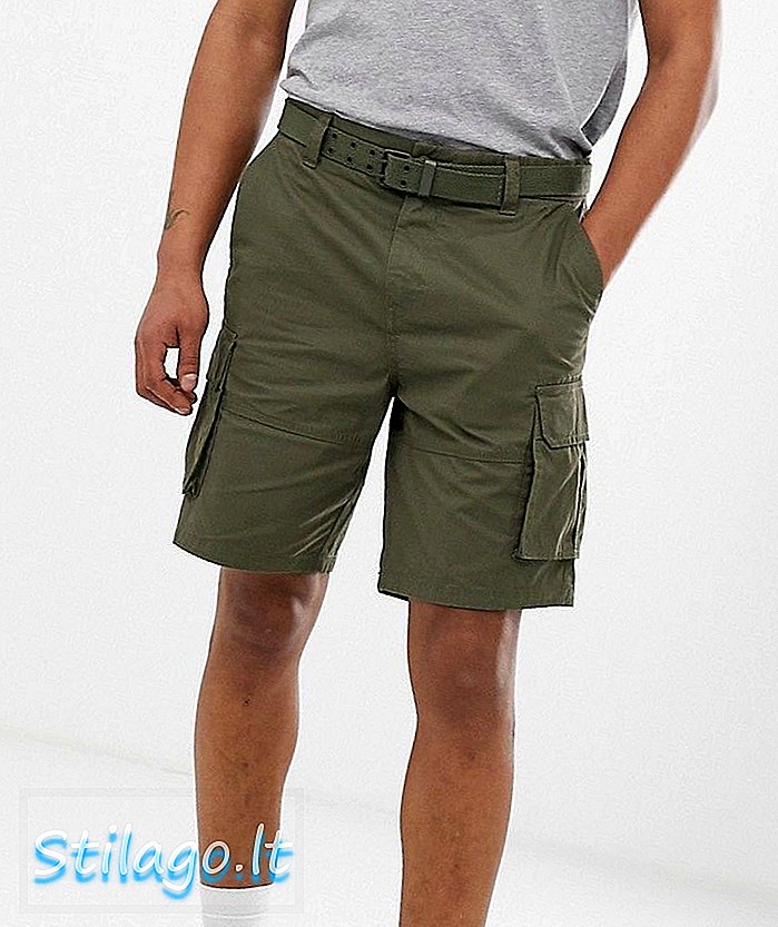 Pull & Bear Join Life Organic Cotton cargo shorts with belt in khaki-Green