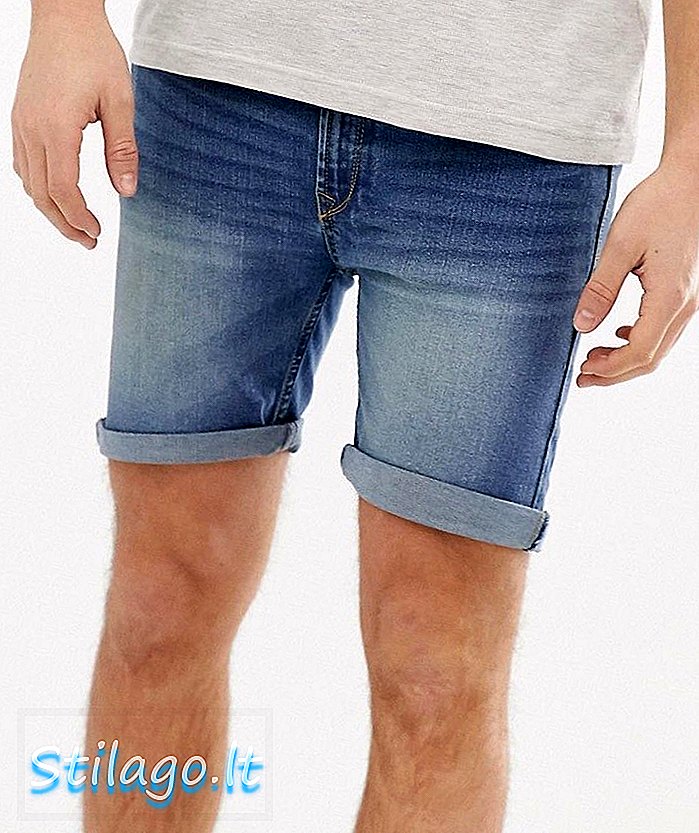 Pantalones cortos de mezclilla elásticos con dobladillo redondeado de Bellfield en lavado azul
