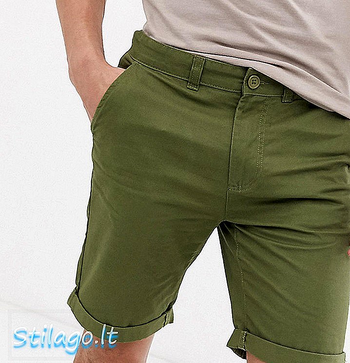 Vysoký D-Struct Turn Up Slim Chino Shorts-Green