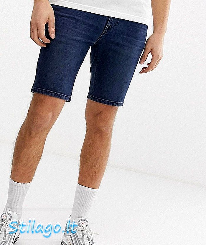 Pantalons curts de mezclilla ASOS DESIGN en flaix rentat fosc-blau