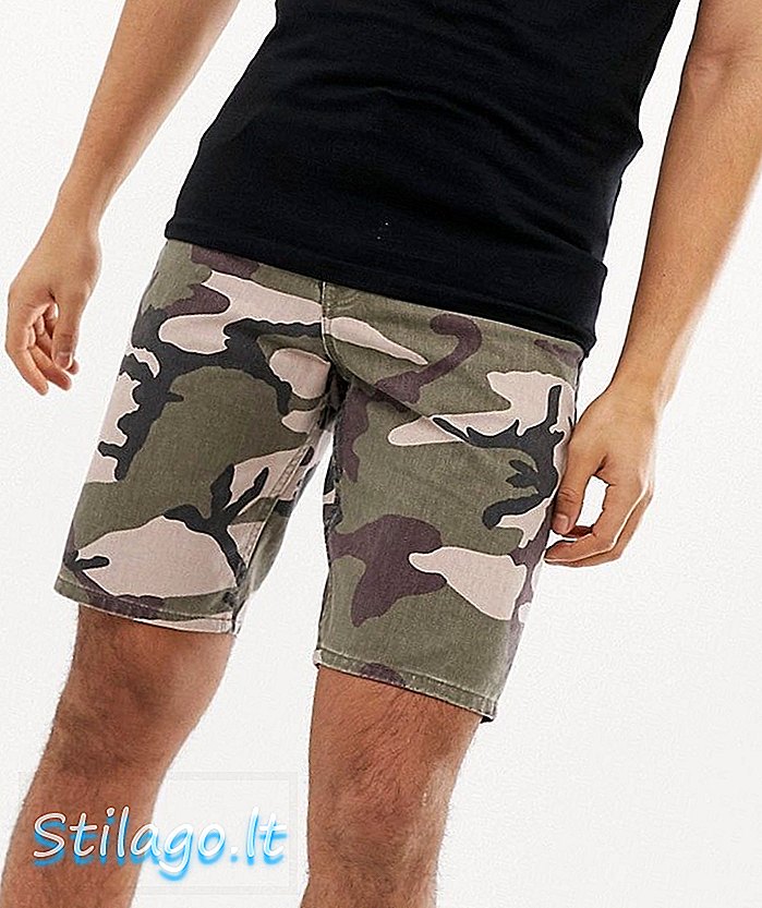 ASOS DESIGN Slim Denim Shorts in Camo Print-Grün