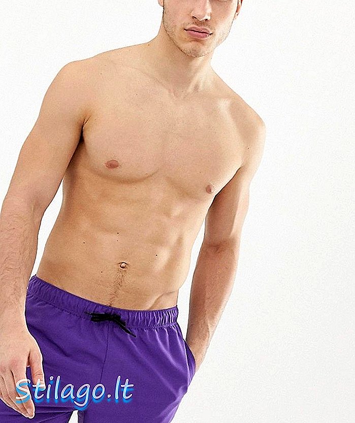 Plavecké šortky ASOS DESIGN v jasne fialovej strednej dĺžke