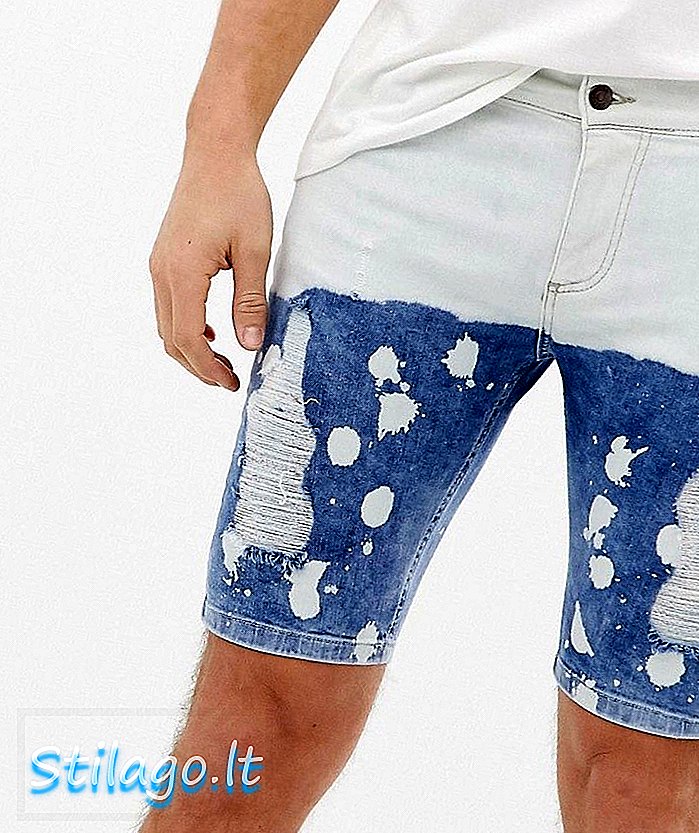 SikSilk quần short denim trong nhuộm nhuộm với rips-Blue