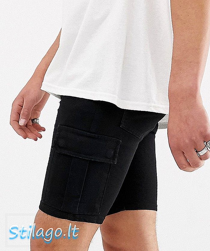 Pantalons curts de pantalons de pell superba ASOS DESIGN amb potència estreta i butxaques de càrrega en negre rentat