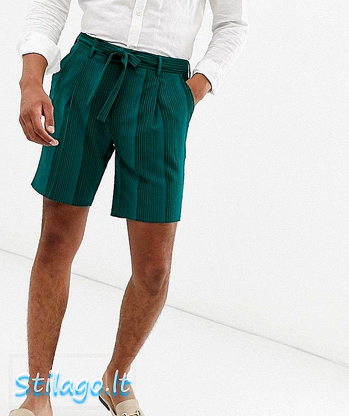 ASOS DESIGN verjüngte Smart Shorts in grünen Streifen mit Bindegürtel