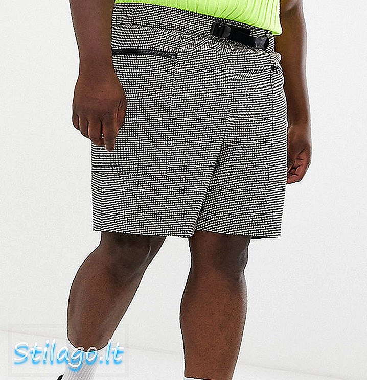 Shorts utilitarios de ASOS DESIGN Plus en micro cuadros con cinturón marrón