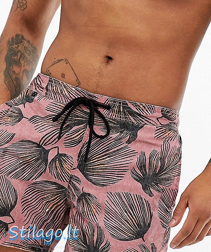 Pantaloni scurți de înot Pull & Bear cu imprimeu palmier în roz