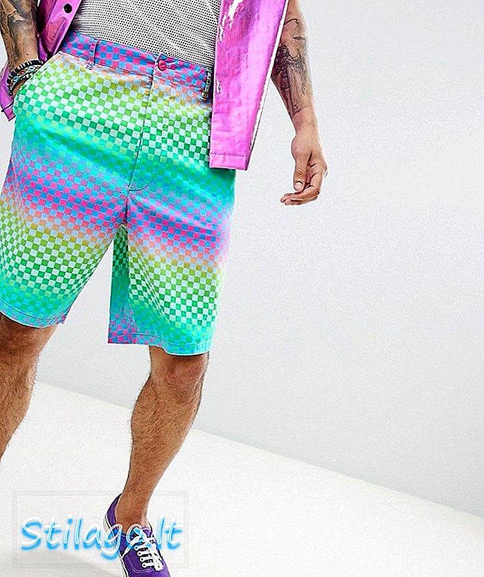 ASOS DESIGN Skater Shorts I Rainbow Checkerboard Print-Green