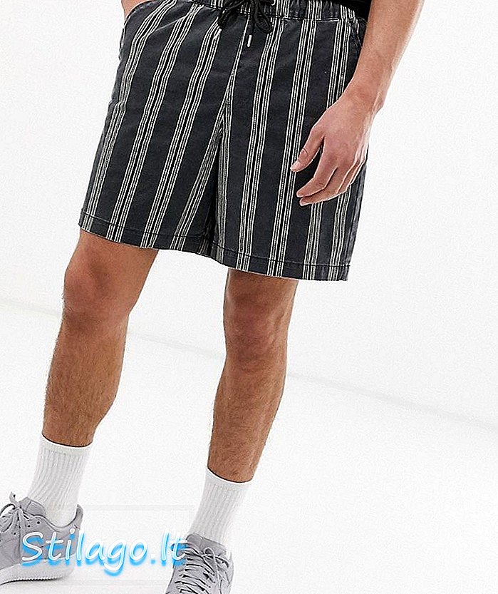 ASOS DESIGN slanke shorts i vasket svart & ecru stripe