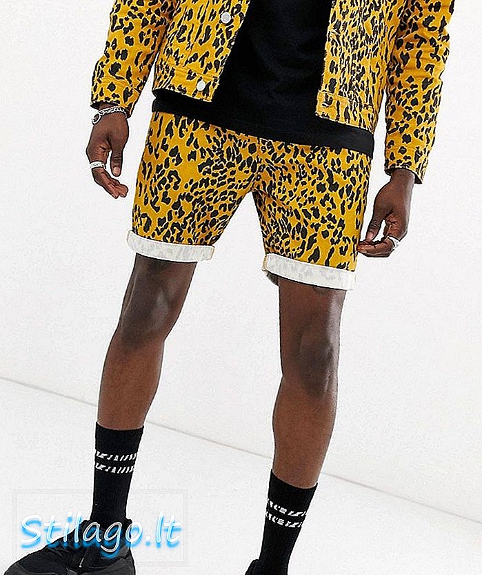 Pantalones cortos de mezclilla con estampado de leopardo Urban Threads-Marrón