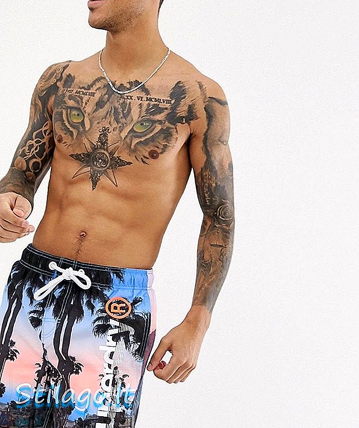 Shorts da bagno con stampa graffiti Superdry-Grigio