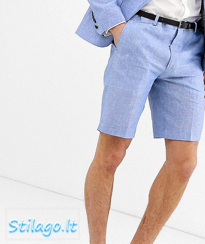 Twisted Tailor celana pendek setelan super kurus dalam linen biru