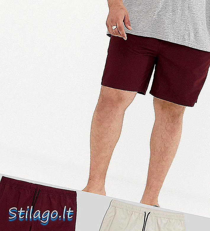ASOS DESIGN Plus กางเกงขาสั้นว่ายน้ำความยาวระดับกลางในเบอร์กันดี & หินประหยัด 2 แพ็ค