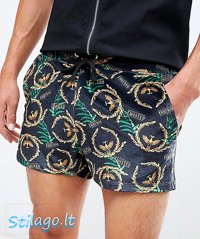 ASOS DESIGN skinny runner shorts i velour med ørneprints-sort