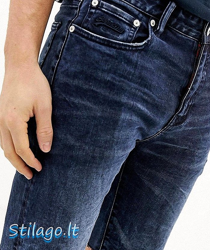 Superdry - Short en jean slim en denim foncé - Bleu