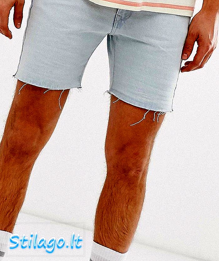 Pantalones cortos de mezclilla con lavado de lejía deshilachada de Bellfield en azul claro