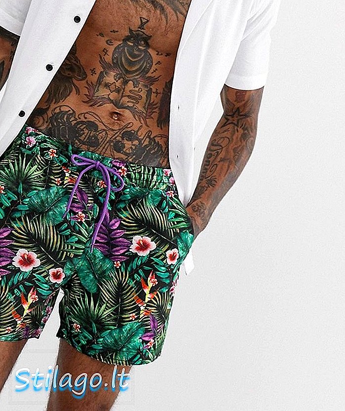 South Beach Shorts mit schwarzem Blumendruck und elastischem Taillen-Multi