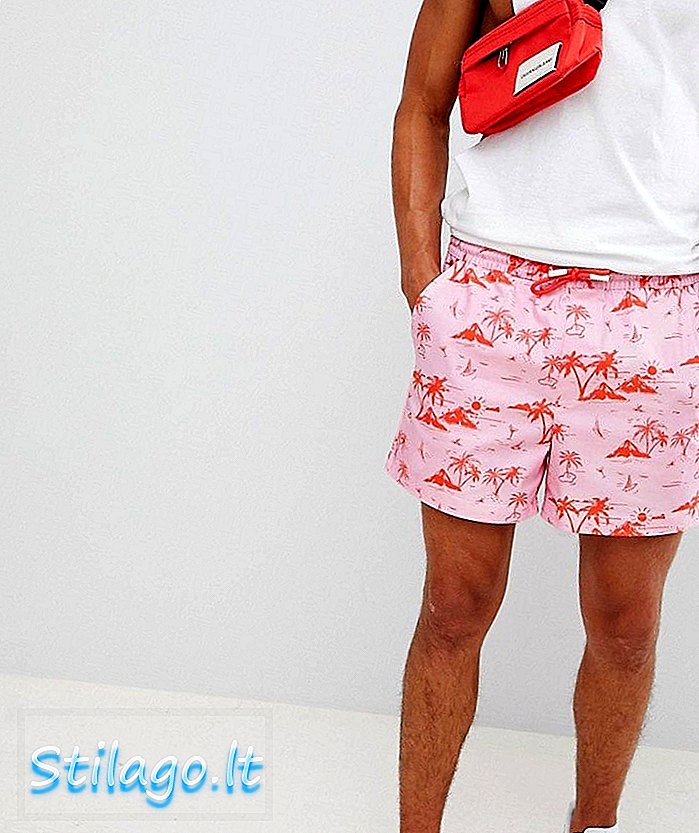 ASOS DESIGN quần short mỏng với dây thun co giãn in màu hồng nhiệt đới