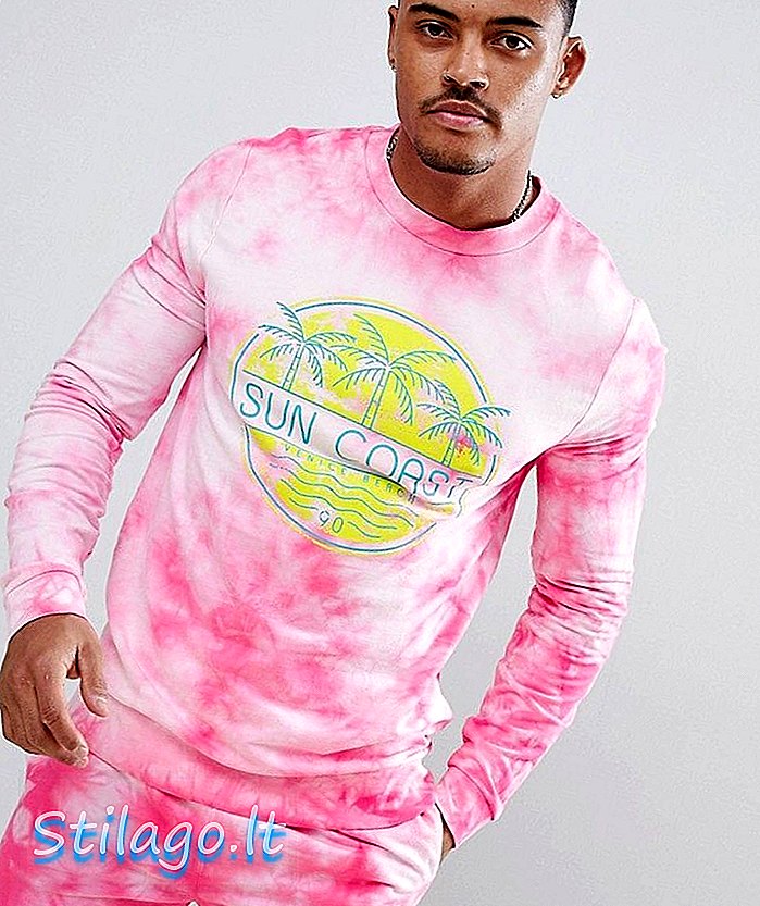 ASOS DESIGN Baju Olahraga Otot Sweatshirt / Shorts In Tie Dye With Print-Pink