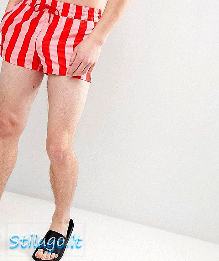 Shorts de baño con rayas rosa y roja de ASOS DESIGN en súper corto largo-Multi