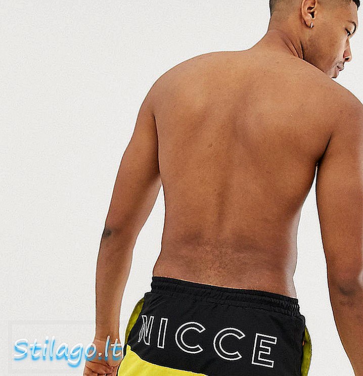 Pantaloni scurți de baie în formă de Nicce cu logo-ul din spate cu galben