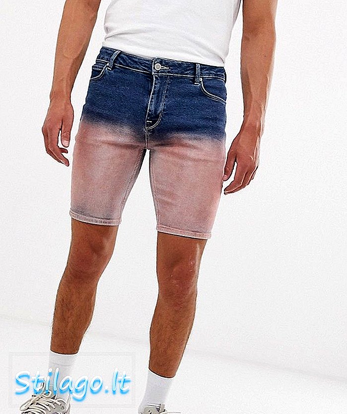 ASOS DESIGN denim shorts i mellemblå med lyserød ombre